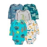 Ensemble de 5 barboteuses à manches longues en coton pour bébés garçons nouveau-nés, de haute qualité, vente en gros