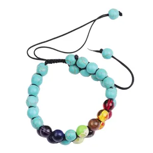 Braided Handmade Lava New design colorful chakras energy natural stone beads bracelet unisex jewelry Bracelets