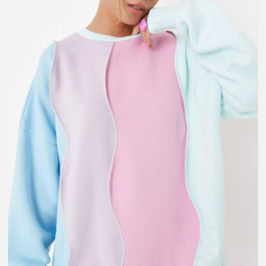 Sudadera con capucha de bloque de tres colores para mujer, sudaderas con capucha coloridas largas de talla grande, novedad de 2024 - Product Image 3