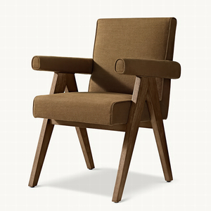 Chaise de salle à manger JAKOB en bois massif de style RH vieilli, revêtement en tissu velours vintage pour salle à manger, bureau, chaise en panneaux de contreplaqué - Product Image 4