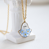 Nouveau Forget Me Not Fleur Fantôme Collier À La Main Véritable Fleur Résine Collier Fantôme Charme Collier Halloween Cadeau Elle