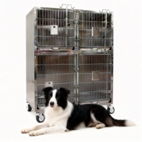 Cage d'élevage pour chiens et chats en acier inoxydable à 4 portes - Design moderne de luxe, pieds antidérapants, motif solide, écologique et grand espace intérieur