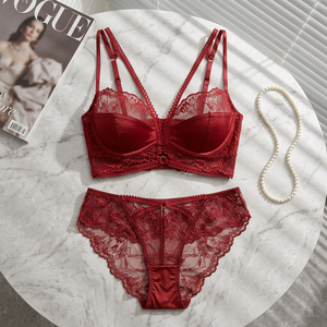 Conjunto de Lencería de Encaje Floral al por Mayor para Mujer, Sujetador con Aros y Bragas, Conjunto de 2 Piezas, Estilo Francés, Lencería Sexy de Tallas Grandes - Product Image 3