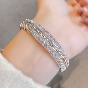 Fashionable Zirconium <b>Bangle</b> Geometric Design Micro Insert Women's Jewelry Gift Gold <b>Silver</b> <b>Bracelet</b> Zinc Alloy - Product Image 3
