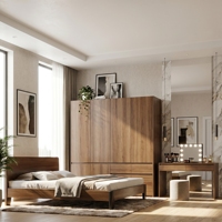Ensemble de meubles de chambre à coucher en bois de luxe moderne, lit king-size, armoire, miroir, meuble-lavabo, table de chevet pour hôtels et villas
