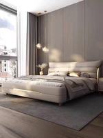 Lit de mariage moderne de luxe italien minimaliste haut de gamme, lit double king size pour chambre principale avec coussin moelleux et authentique