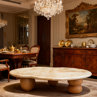 Table basse de salon de luxe en marbre italien irrégulier avec pieds en bois massif, nouveau design, pierre naturelle travertin