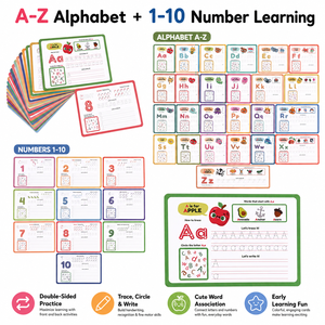 Carte Didattiche Alfabeto e Numeri A-Z 1-10 Bifacciali per Tracciare e Associare Parole per Bambini Piccoli, Prescolare e Asilo - Product Image 2