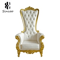Chaise de trône royale en bois massif de haute qualité, dorée et blanche, dossier haut, style européen, chaise d'attente pour hôtel