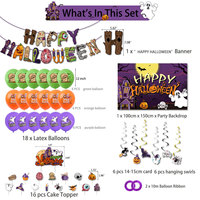 Décorations de fête sur le thème d'Halloween DAMAI, bannière en latex Happy Halloween, chapeau de sorcière, ballon chat noir, ballon citrouille, spirale suspendue pour gâteau