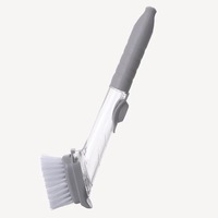Brosse de nettoyage multi-usages à long manche en plastique avec pulvérisation automatique de liquide, conçue pour une utilisation en cuisine par les utilisateurs ayant une faible force de préhension