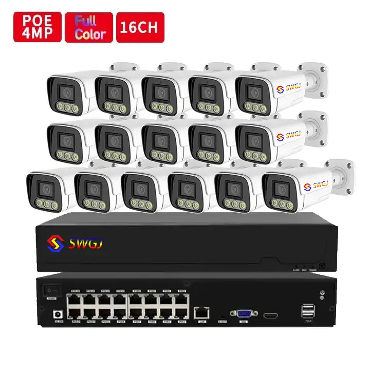 Sistem pengawasan Video HD 16 saluran, 4MP IP POE NVR Kit Kamera CCTV dengan penglihatan malam untuk keamanan rumah dalam ruangan