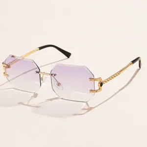 2024 New Fashion Custom Diamond Cut Rimless Female Sun Glasses Trendy Designer Women Shades Sunglasses 2023