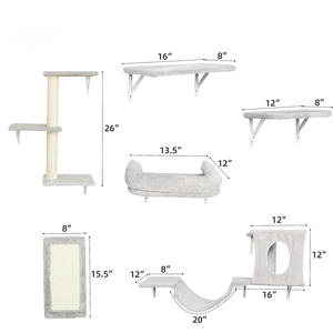 Conjunto de Móveis para Gatos Montado na Parede em Cinza com 6 Peças, Árvore para Gatos <span class=keywords><strong>DIY</strong></span>, Playground, Casa, Ponte, Degraus e Prateleiras para Gatos de Interior - Product Image 6