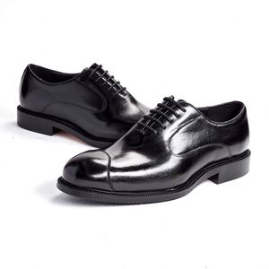 Zapatos Formales de Negocios para Hombre, Modernos, con Cordones, de Caña Baja, Hechos a Mano, con Parte Superior de Cuero Vacuno, que Aumentan la Altura, Impermeables y Antideslizantes - Product Image 2
