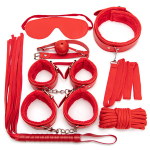 Conjunto erótico de peluche de 7 piezas rojo para juegos de rol para adultos, kit de bondage para parejas, diversión de dominación. - Product Image 1