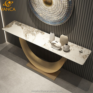 Venta al por mayor Home Living Room Console Table Gold Brushed Steel Base con <span class=keywords><strong>Pandora</strong></span> Sintered Stone Top Wall Table Durable - Product Image 1