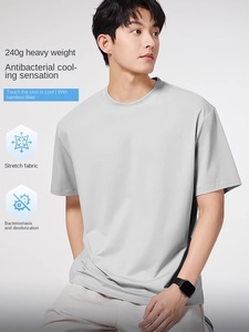 Camiseta de Manga Corta para Hombre, 240G, Tejido Pesado 5A, Antibacteriana, Fibra de Bambú 60S, Seda Helada, Antipilling, Holgada, Color Liso, Verano 2025 - Product Image 6