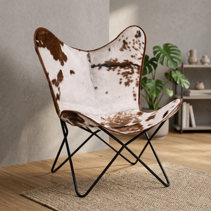 Chaise papillon d'inspiration vintage, finition en cuir véritable, pliable, structure stable, écologique, salon, chambre, bureau à domicile - Product Image 3