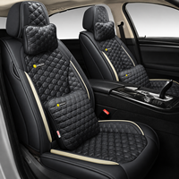 Housses de siège auto universelles LC en cuir PU pleine couverture pour 5 sièges, ensemble de coussins de siège auto toutes saisons avec motif souriant