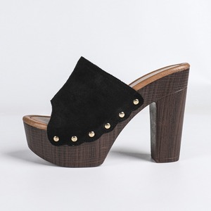 Sandales à talons pour femmes, bout ouvert, talon épais, plateforme antidérapante, couleur unie avec pierres, pour l'extérieur - Product Image 5
