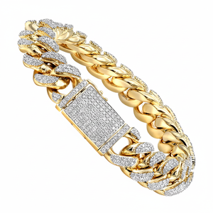 14K Gold Natural Diamond Cuban Link Hip Hop Bracelet for <b>Men's</b> - Product Image 2