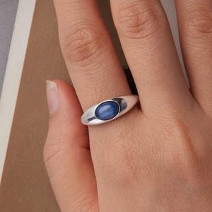 OEM Plata 925 Sterling Silver Blue Adjustable Fine Jewelry Ring Ladies Big Gemstone Luxury Simple Chunky Sapphire Finger Rings - Product Image 2
