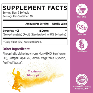 로즈베스트 OEM 자체 브랜드 천연 1500mg 유기농 리포좀 베르베린 HCL 소프트젤 캡슐 면역 건강 보조제 - Product Image 5