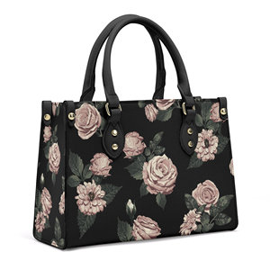 Dropship Rose Flower Pattern Vintage PU Leather Handbag for Women POD Dropship Fashionable Lady Tote Bag - Product Image 2