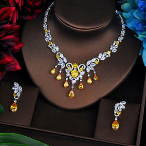 HIBRIDE kırmızı çiçek AAA kübik zirkon kadınlar gelin takı setleri düğün kolye setleri aksesuarları Bijoux Mariage hediye N-526 - Product Image 5