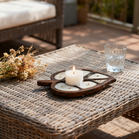 Support de bougie en bois naturel, plateau à bougie pour arbre de Noël, plateau à bougie en bois avec feuilles, avec poignée en bois