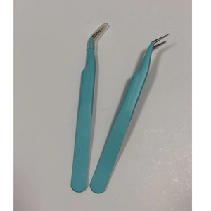 Stainless steel colored tweezers, eyebrow tweezers, eyelash extension tweezers, straight pointed tips, ESD-15 curved tip - Product Image 2