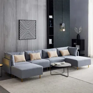 drawing room corner sofa grey u shape sofa living room furniture 4 seater couch set light luxury sofa