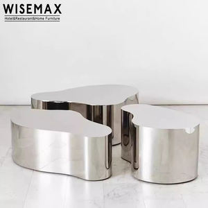 طاولة جانبية فاخرة خفيفة من WISEMAX أثاث، طاولة قهوة معدنية بقاعدة من الفولاذ المقاوم للصدأ ذات شكل غير منتظم لغرفة المعيشة - Product Image 1