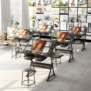 XinyiArt Temperglas Verstelbare Kantelbare Tekentafel Tekentafel voor Architectuur 2 Laden Tekentafel met Stoel - Product Image 6