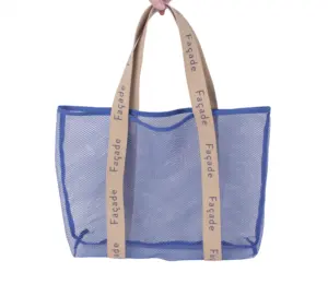Fashion Linen Blue Shopping Bag Eco-friendly Mesh Bag Gunny Bag