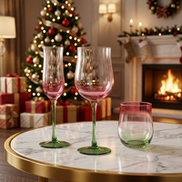 Verres à vin en cristal rose et vert dégradé, gobelets à pied, verres colorés vintage pour mariage, bar, fête, usage domestique