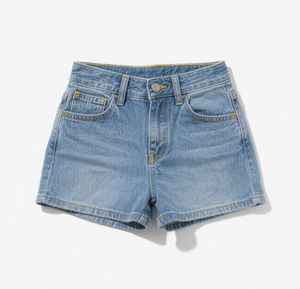 Short en jean ivoire pour femme Taille haute à 5 poches | Surpiqûres jaunes et rivets | Short en jean blanc décontracté d'été - Product Image 5
