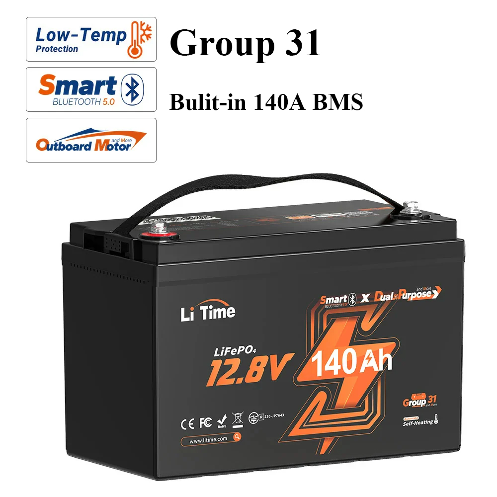 12V 140Ah Bluetooth Литий-ионный аккумулятор двойного назначения 1000 CCA судового топлива GPS Finders насосы LiFePO4 пусковые элементы для