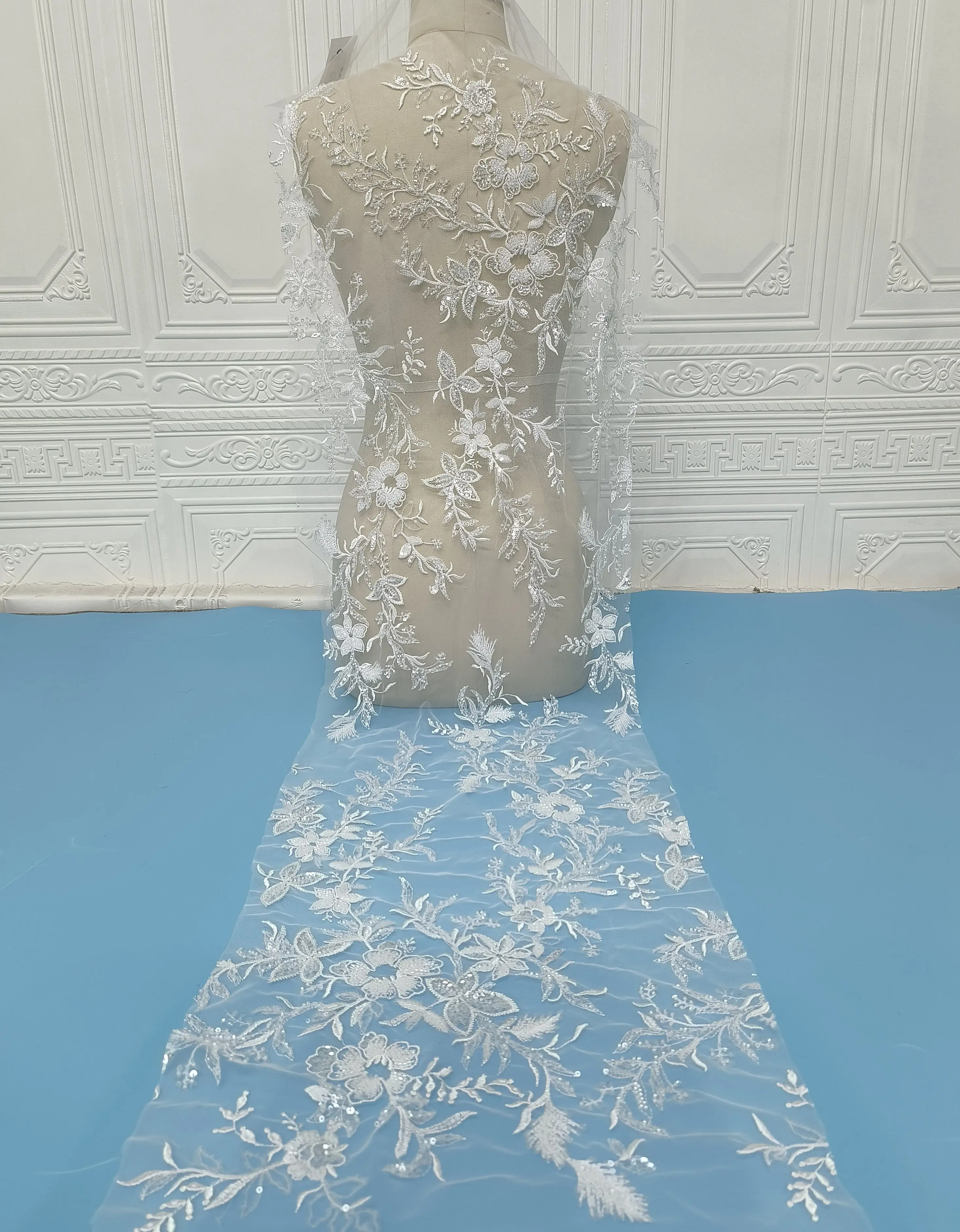 DELACE Renda Bunga Manik-manik Kain Bordir dengan Payet Renda Pernikahan Pengantin Elegan Sederhana untuk Gaun Pengantin dan Gaun Malam