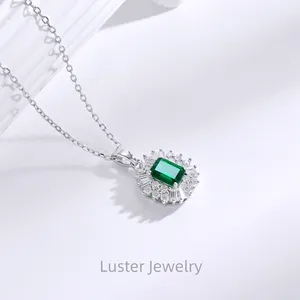 光泽925银项链时尚珠宝吊坠魅力5x7mm毫米赞比亚祖母绿项链珠宝带光环辉石