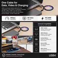 Câble USB4 PD 240W EPR 40 Gbps compatible Thunderbolt 4, charge rapide 8K/60Hz, Type-C vers Type-C pour EGPU, MacBook Pro, ordinateur portable