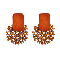 Boucles d'oreilles géométriques en bois Boucles d'oreilles pendantes en perles de bambou vintage Accessoires de vacances Mode Bijoux pour femmes Boucles d'oreilles pour femmes