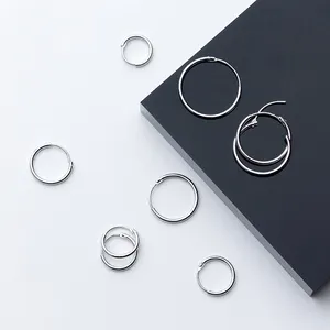 925 Sterling Silver Round Circle Loop Gifts Simple Silver Hoop Earrings