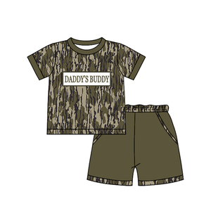 BSSO1836 Ensemble de vêtements personnalisé pour bébé garçon, motif camouflage olive « Daddy's Buddy », tenues d'été, ensemble en gros - Product Image 1