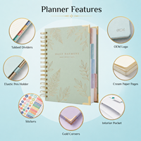 Carnet de planification A5 personnalisé avec logo, spirale, couverture rigide, journal quotidien, hebdomadaire, mensuel, organisateur avec onglets, couverture gaufrée en forme de feuille, vente en gros