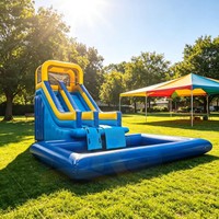 Structure gonflable aquatique robuste en PVC avec toboggan et piscine à jets d'eau, pour tous les âges, idéale pour les fêtes de plage et la location d'attractions estivales