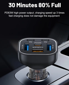 80W 6 in 1 PD Schnell ladung Auto ladegerät USB Schnell ladung <span class=keywords><strong>3</strong></span>.0 Für Telefon 15 Samsung Xiaomi Typ C Autotelefon-Ladegerät Adapter Im Auto - Product Image 5