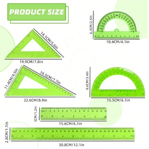 Juego de 6 Reglas de Plástico Transparentes para Matemáticas y Geometría, Herramientas de Medición para <span class=keywords><strong>la</strong></span> Escuela, Oficina y Hogar - Product Image 5