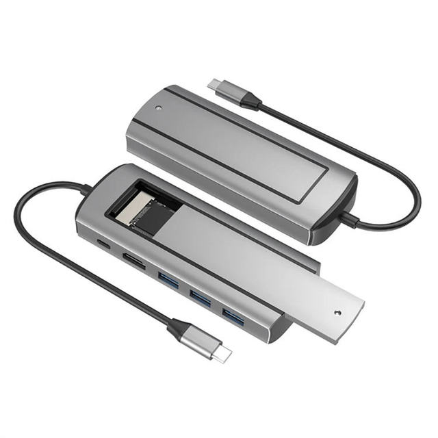 6 in 1 M.2 SSD Case USB C HUB 4K 30Hz Type C USB3.0 Port Splitter Dock with Hard Drive Enclosure for Desktop Laptop